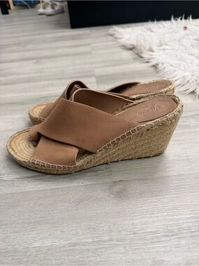 Vince Tan Leather Wedge Sandals